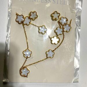 White Bracelet Necklace Earrings Set